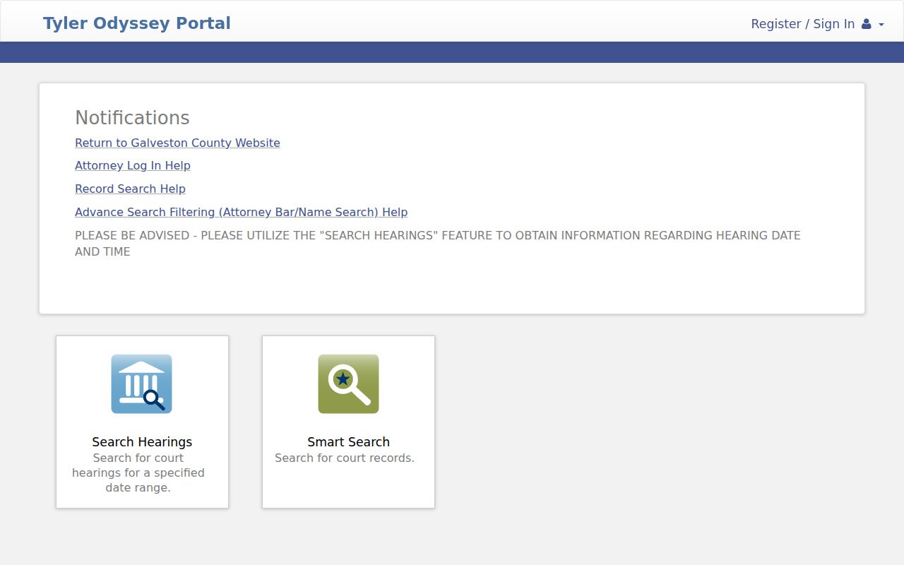 Galveston County criminal court case search in the Odyssey Portal