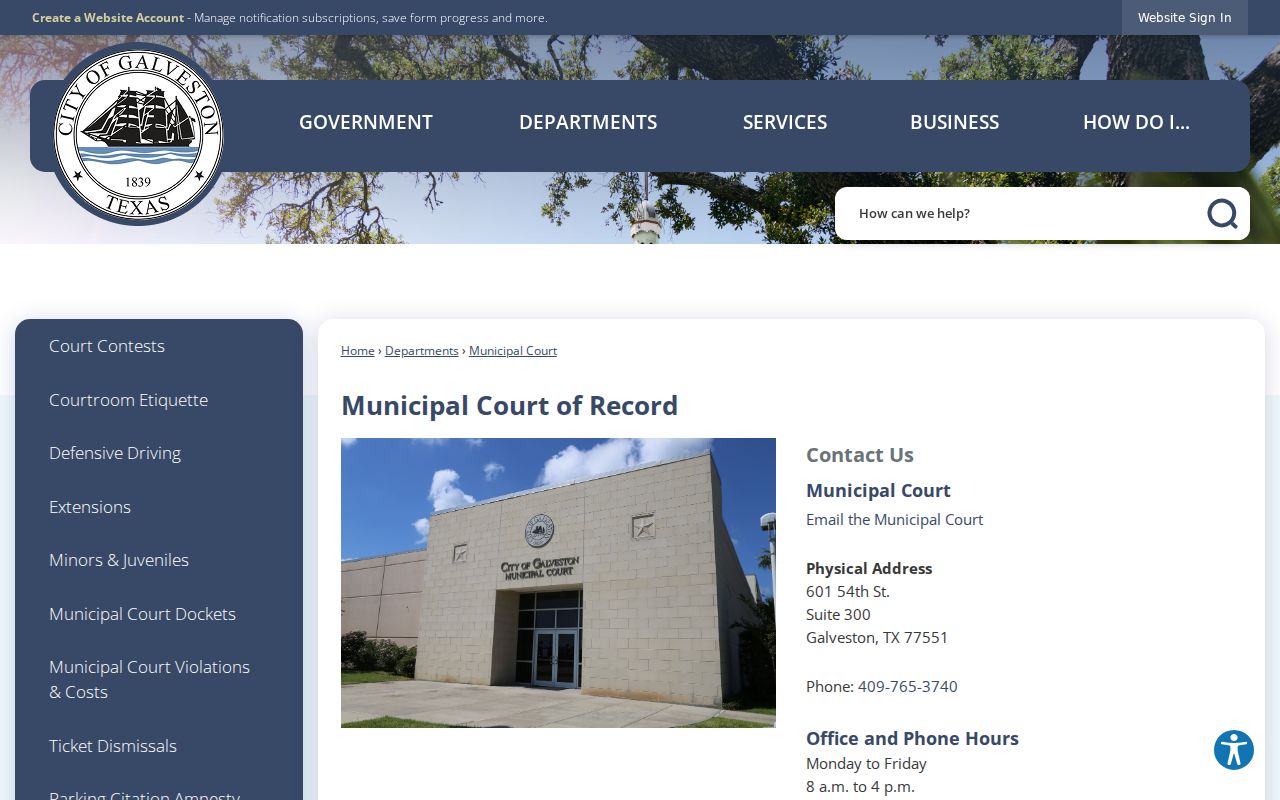 Galveston criminal history and Municipal Court record access