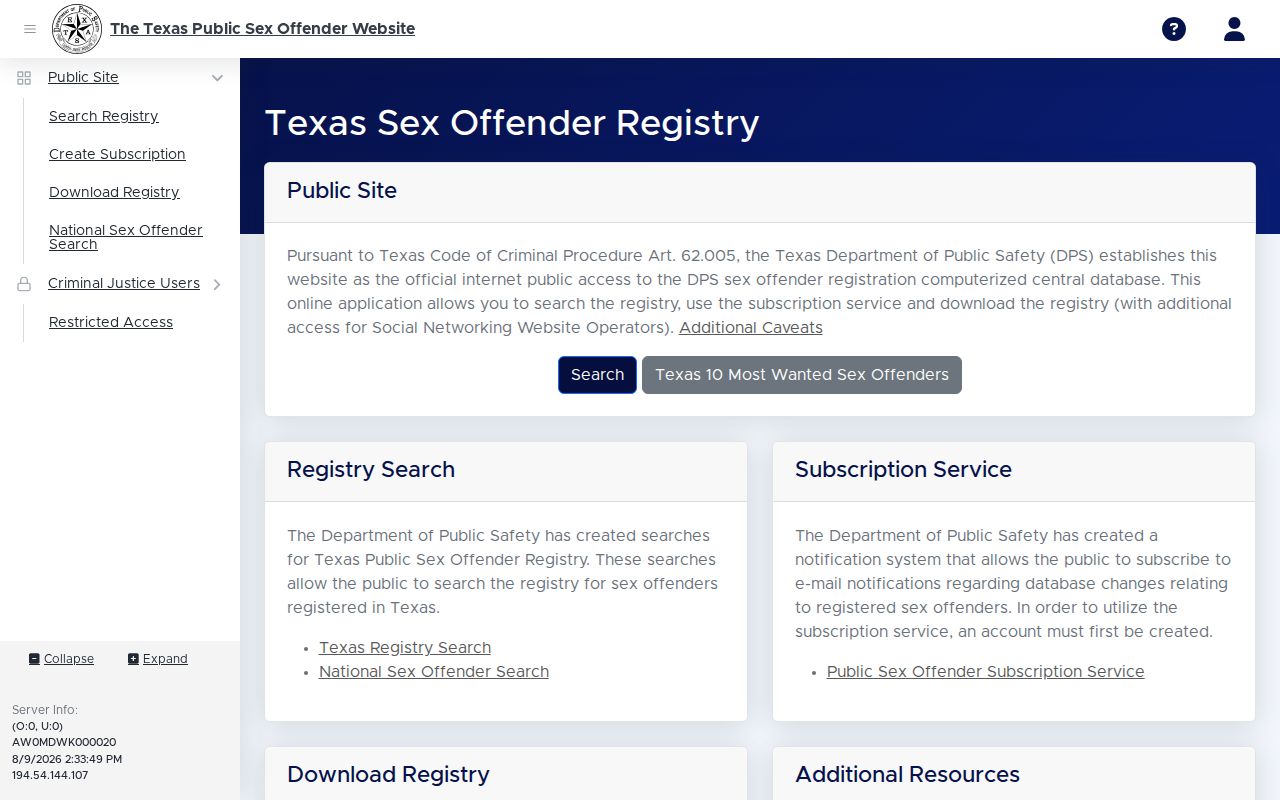 Galveston County sex offender registry map search interface